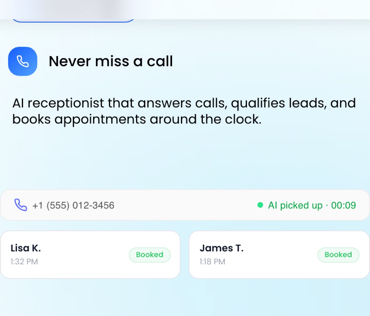 Carte AI Receptionist de HighLevel : répond aux appels 24h/24, qualifie, prend rendez-vous